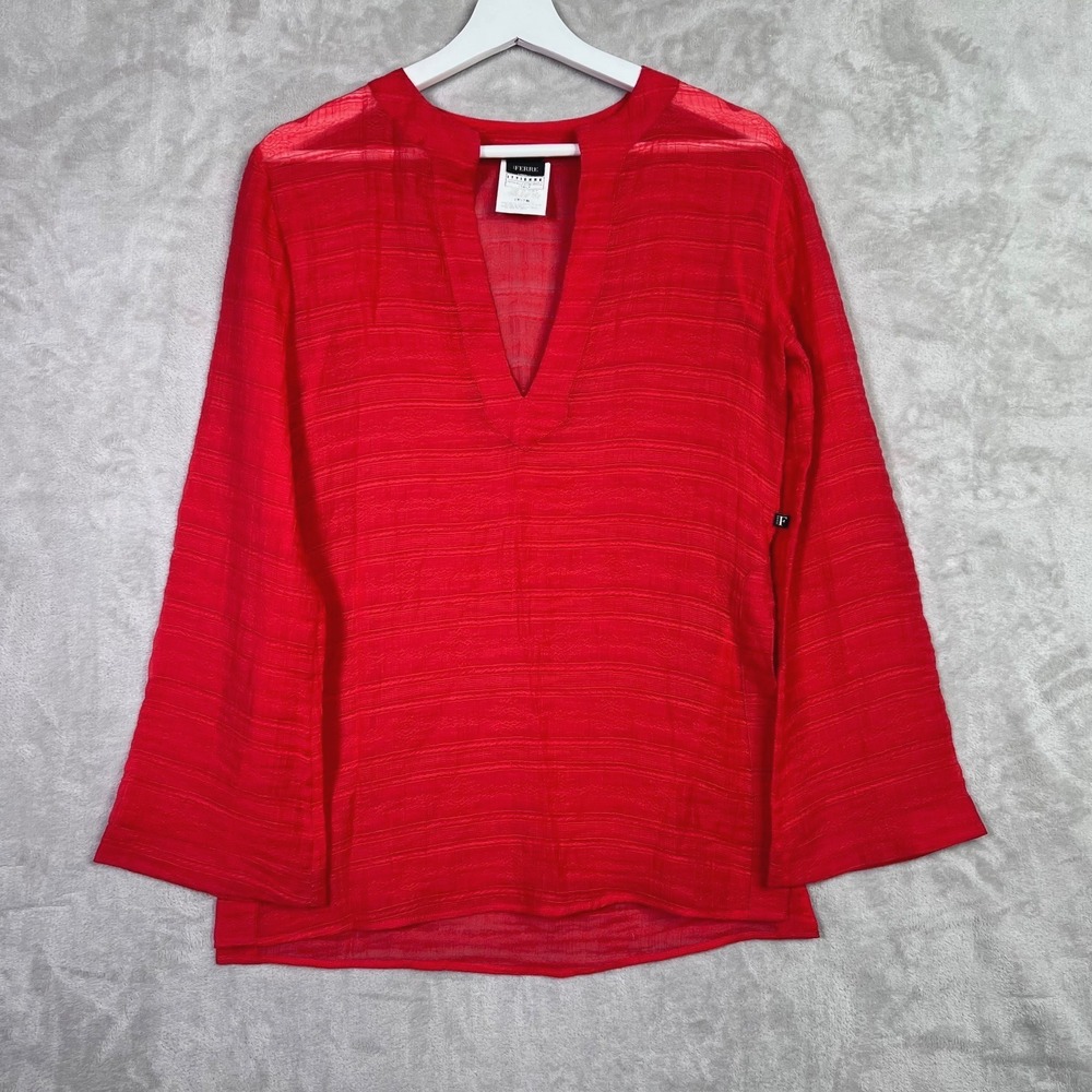 Vintage Ferre Jeans Red Textured‎ Tunic Top Made in Italy Chic Boho Classic Y2K